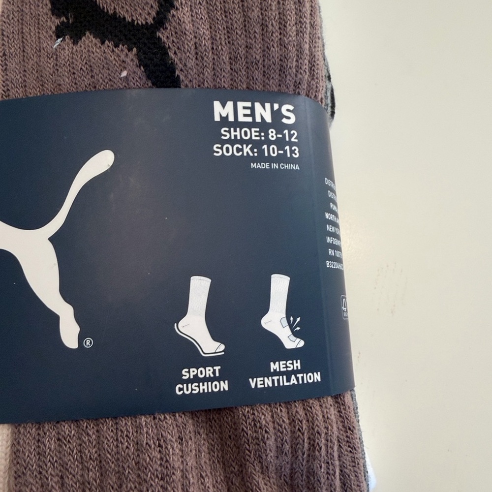PUMA 6 Pack 6 colors Crew Socks Shoe Size 8-12 NWT - Picture 9 of 12